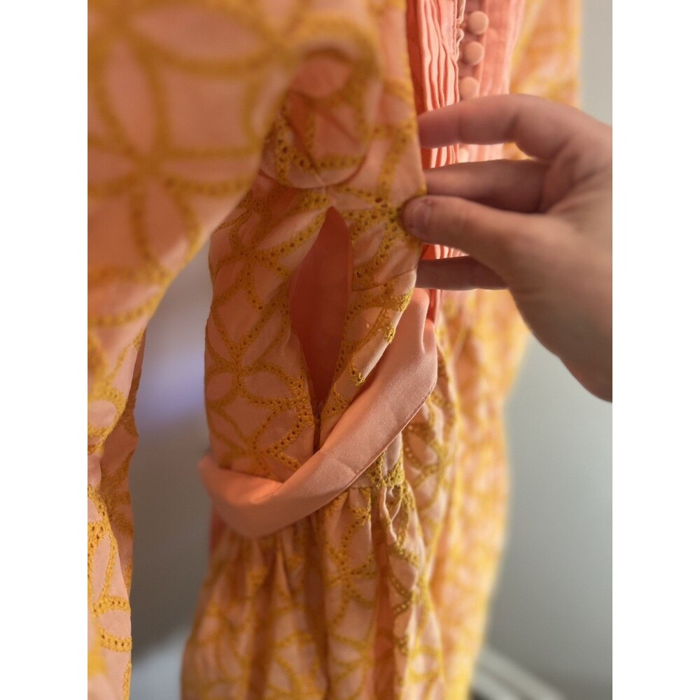 Aofur Knitting  Mini Cotton  Pockets Dress Pink and Orange embroidery- XS - Picture 9 of 12